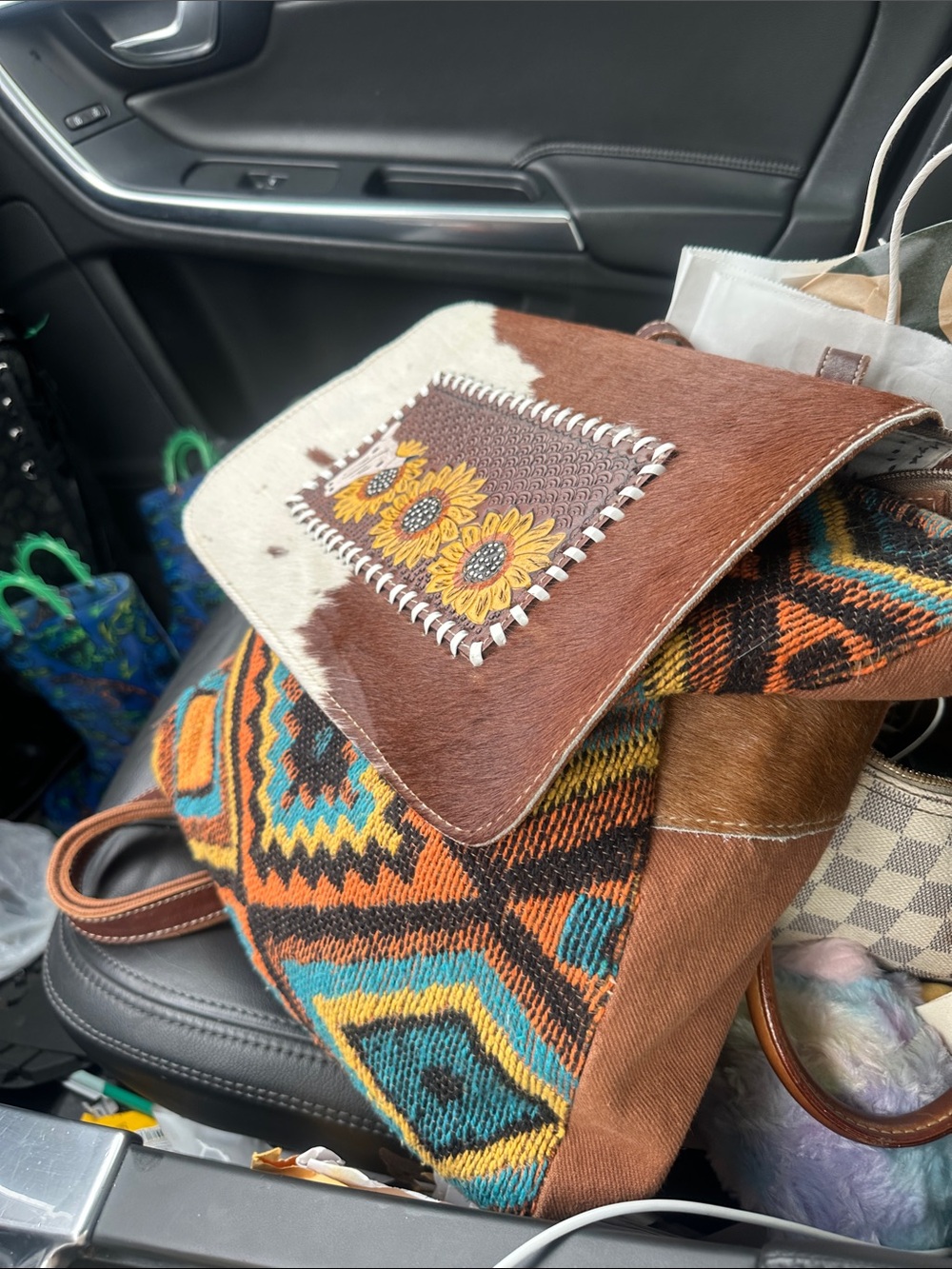 Myra Bag Brown, Turquoise, Orange Patterned Backpack
